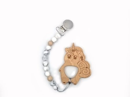 Duo Pacifier Clip Unicorn - Marble on Sale